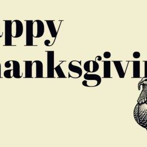 Happy Thanksgiving message with a detailed turkey illustration