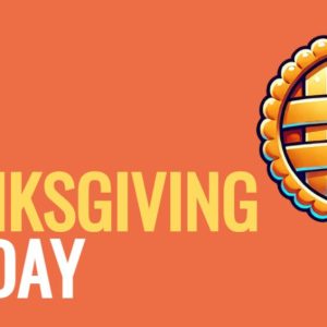 Vibrant Thanksgiving Sunday graphic with a colorful pie illustration and bold text.