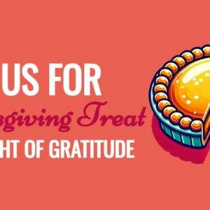 Invitation to Thanksgiving treat event featuring a colorful pie illustration