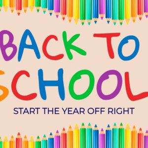 Colorful back-to-school banner with pencil borders and vibrant text