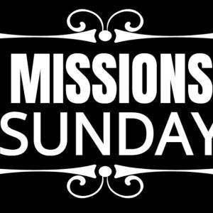 Missions Sunday illustration with bold white text on a black background