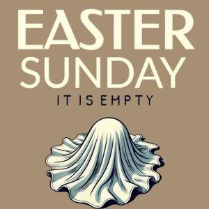 Easter Sunday graphic with an empty shroud on a beige background.