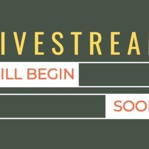 Livestream start screen with orange and yellow text