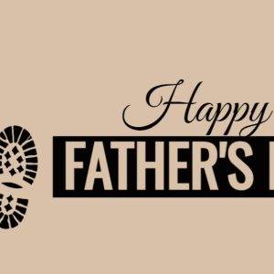 Boot prints and "Happy Father's Day" text on a beige background