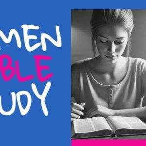 Woman reading Bible, engaged in study.