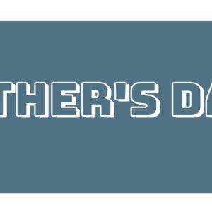 Father's Day banner with bold white text on a blue background