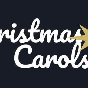 Christmas Carols logo featuring white text and a golden star on a dark background.