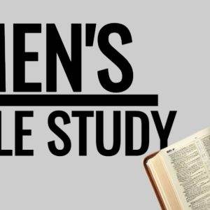 Men's Bible Study text with open Bible on a light gray background