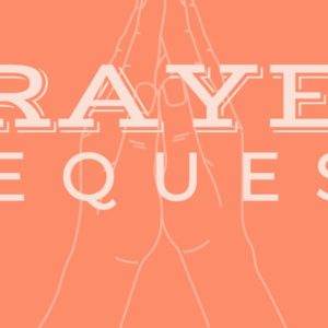 Hands in prayer position with "Prayer Request" text on orange background