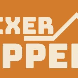 Fixer Upper TV show logo on orange background with house roof icon.