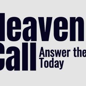 Retro red telephone receiver against a gray backdrop with bold text reading "Heavenly Call - Answer the Call Today".