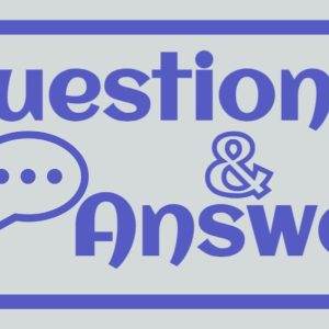 Blue question and answer graphic with text bubble