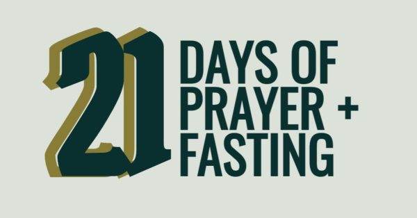 21 Days of Prayer and Fasting in bold dark green text on a light background