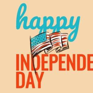 Happy Independence Day with American flag illustration and bold red text