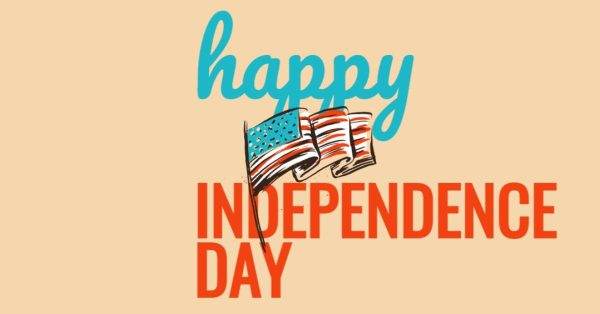 Happy Independence Day with American flag illustration and bold red text