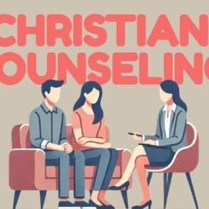 Three people in a Christian counseling session, seated on a couch and a chair.