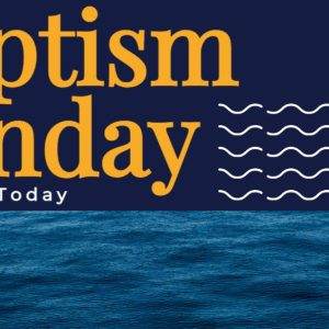 Baptism Sunday sign up banner with ocean waves