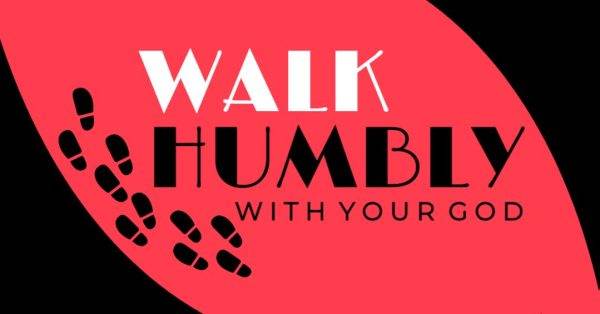 "Walk humbly with your God modern graphic design with footprints"