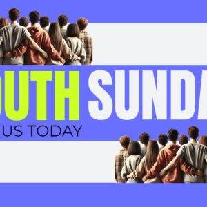 Group of diverse young people standing together with their arms around each other promoting Youth Sunday.