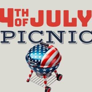 "4th of July Picnic Announcement with Patriotic Grill"