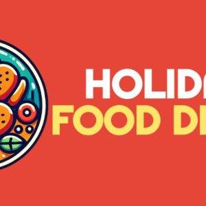 Vibrant Holiday Food Drive poster with illustrated festive meal.