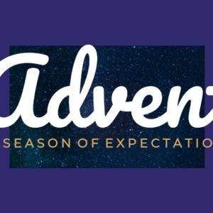 Advent graphic with starry night background and the tagline 'A Season of Expectation' on a purple backdrop.