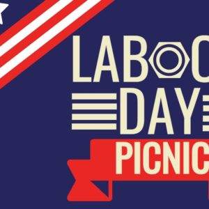 Labor Day Picnic banner with American flag design and bold text