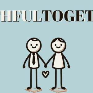 Cartoon couple holding hands with the words "Faithful Together" on a light blue background