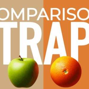 Green apple and orange illustrating the comparison trap concept