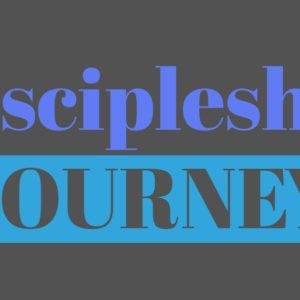 Discipleship Journey graphic in bold blue and black text on a dark background