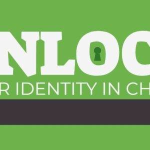 Green banner with 'Unlock Your Identity in Christ' in white bold text and a keyhole symbol.