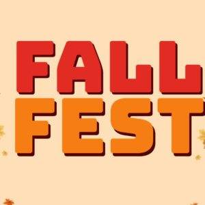 Autumn-themed Fall Fest banner with colorful leaves.