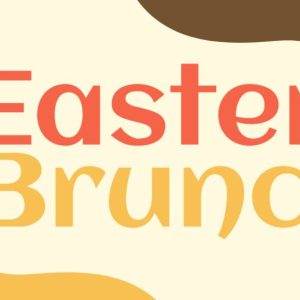 Easter Brunch graphic with colorful, wavy background design.