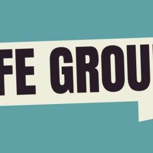 Bold text displaying Life Groups on a teal and cream backdrop.