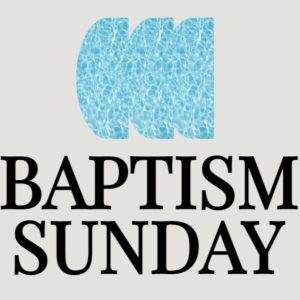 Baptism Sunday graphic with water ripple design above the text.