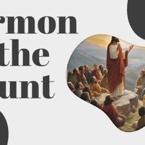 Sermon on the Mount illustration with a teacher and a gathered audience on a hillside.