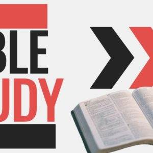 Open Bible with bold text reading Bible Study and a series of red and black arrows.