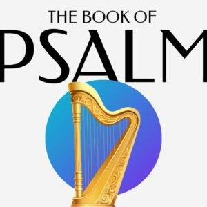 Golden harp on a blue gradient background with "The Book of Psalm" title.