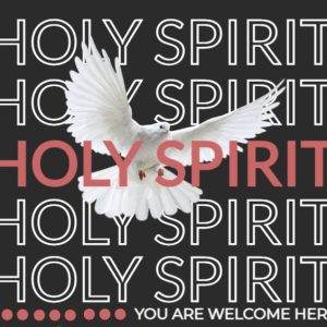 White dove on a Holy Spirit-themed graphic with the phrase "You are welcome here."