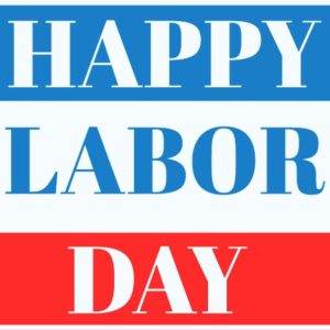 Happy Labor Day banner with red, white, and blue stars and stripes design.