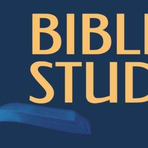 Open Bible with bold yellow text reading "Bible Study" on a dark blue background.