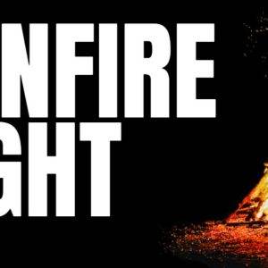 Bonfire night with bright flames against a dark background.