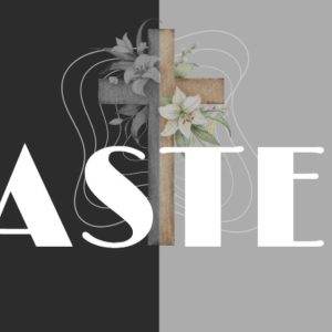 Easter design with cross and flowers on black and gray background