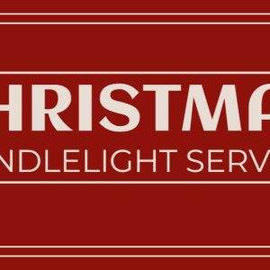 Christmas Candlelight Service poster with elegant red and white design.