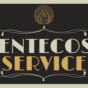 Elegant design for Pentecost Service with ornate lettering and decorative elements.