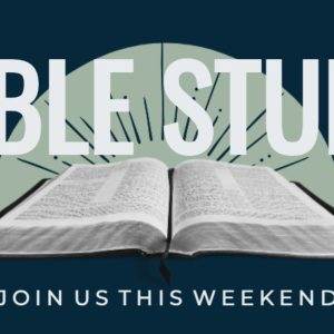 Open Bible inviting viewers to join a weekend study session.