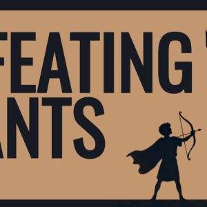 Silhouette of a small archer facing a giant with "Defeating Giants" text.