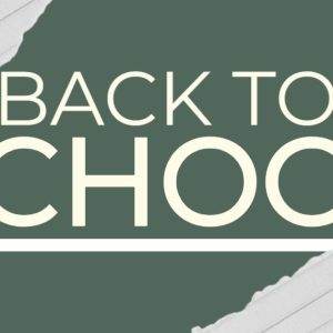 Torn paper design with "Back to School" in bold against a green background.