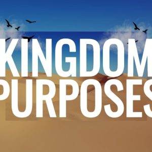 Birds soaring over a desert landscape with the text "Kingdom Purposes" prominently displayed.