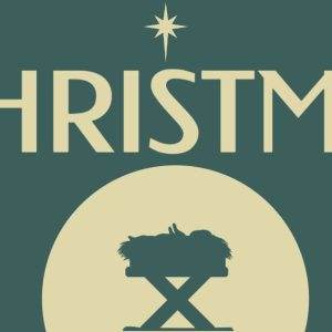 Minimalist Christmas design with a star above a manger.